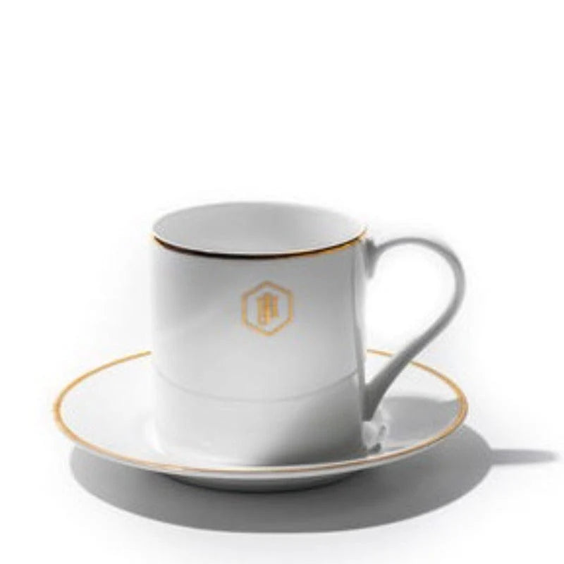 JAN Gold Rimmed Espresso Cup and Saucer (Set of 4)
